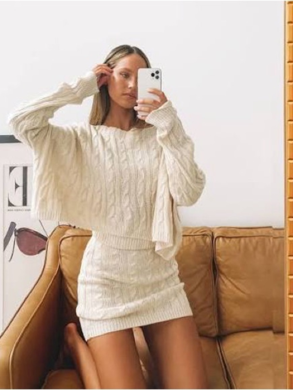 Beginning Boutique Cream Cable Knit Sweater Set